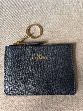 Coach Black Leather Sparkle Crossgrain Mini Skinny ID Keychain